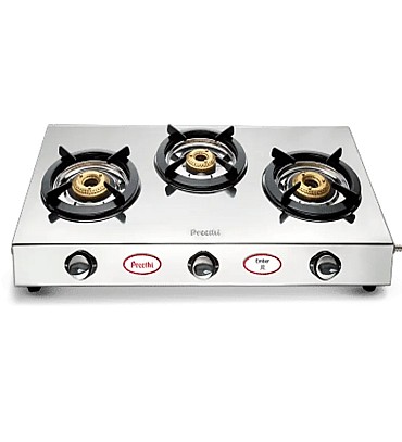 Preethi Ember, 3 Burner Stainless steel Gas Stove, 5 Yr Body & Burner Warranty